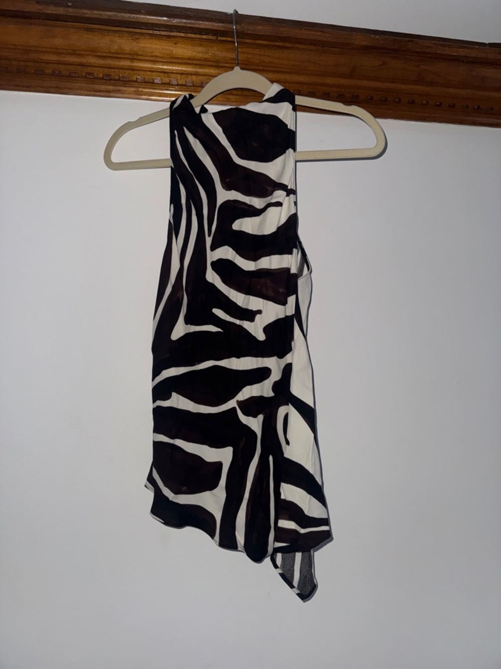 Zara Black & White Asymmetrical Zebra-Print Halter Dress